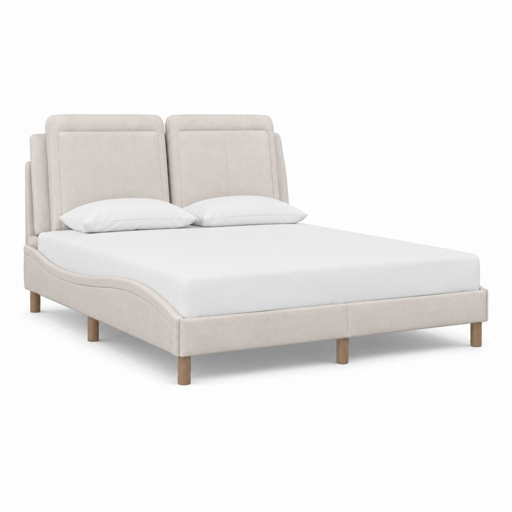 Polsterbett Doppelbett Beige mit Polyesterbezug und Holzfüßen 180 x 200 cm