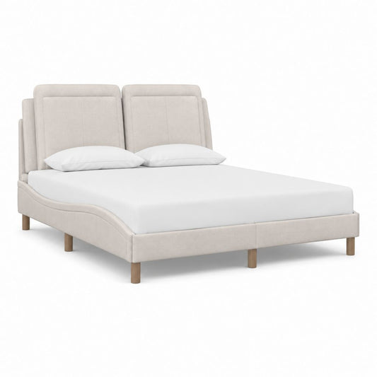 Polsterbett Doppelbett Beige mit Polyesterbezug und Holzfüßen 180 x 200 cm