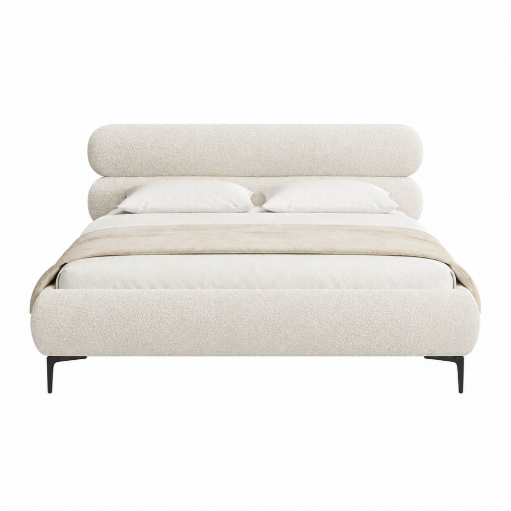 Polsterbett Doppelbett Creme Polyester-Bouclé Rechteckig 160 x 200 cm