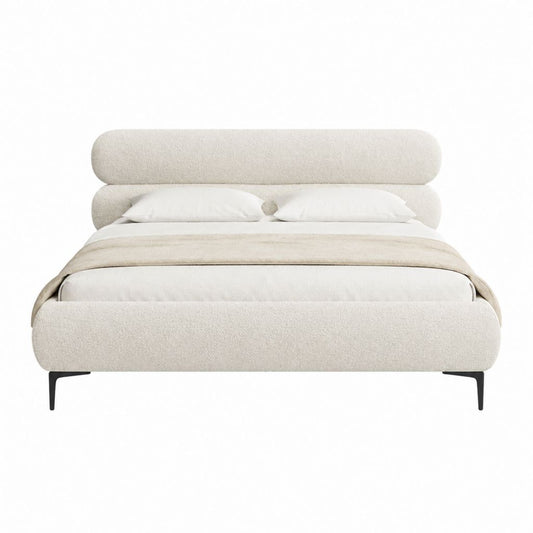 Polsterbett Doppelbett Creme Polyester-Bouclé Rechteckig 160 x 200 cm