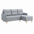 Ecksofa mit Recamiere Grau Polyester L-Form 200 x 140 x 85 cm