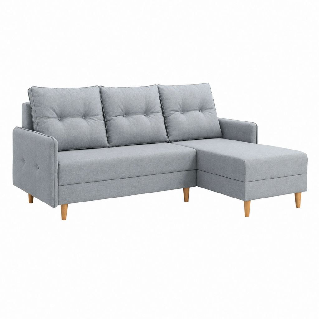 Ecksofa mit Recamiere Grau Polyester L-Form 200 x 140 x 85 cm