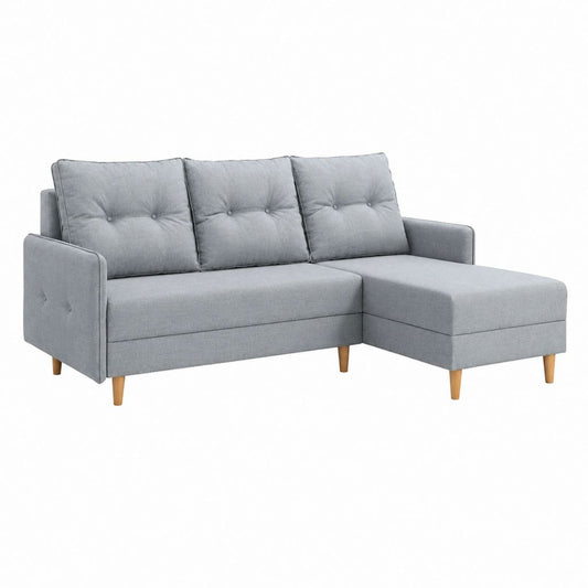 Ecksofa mit Recamiere Grau Polyester L-Form 200 x 140 x 85 cm