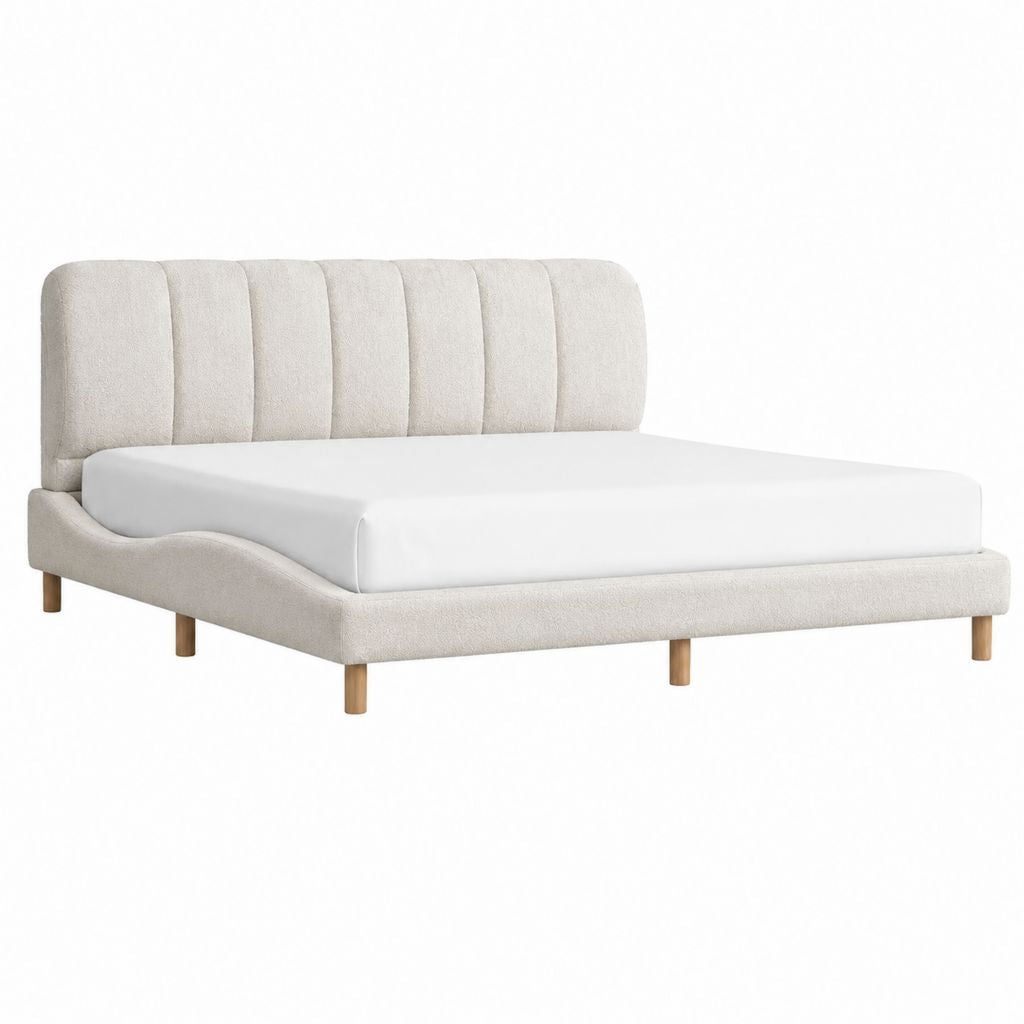 Polsterbett Bettgestell Creme Polyester Bouclé Rechteckig 160 x 200 cm