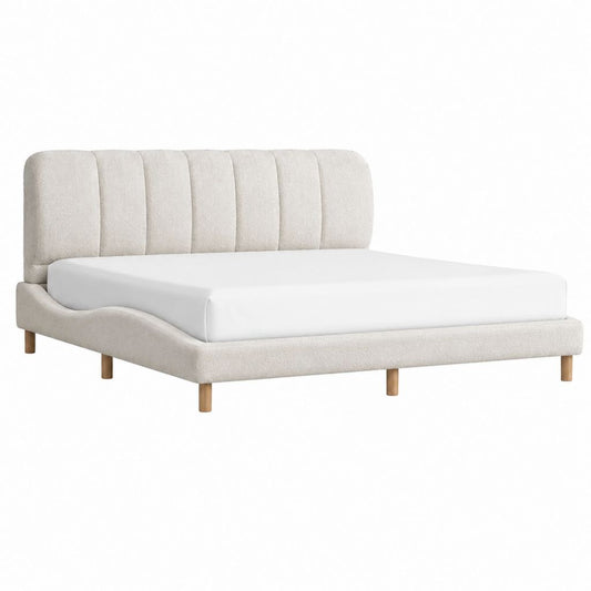 Polsterbett Bettgestell Creme Polyester Bouclé Rechteckig 160 x 200 cm