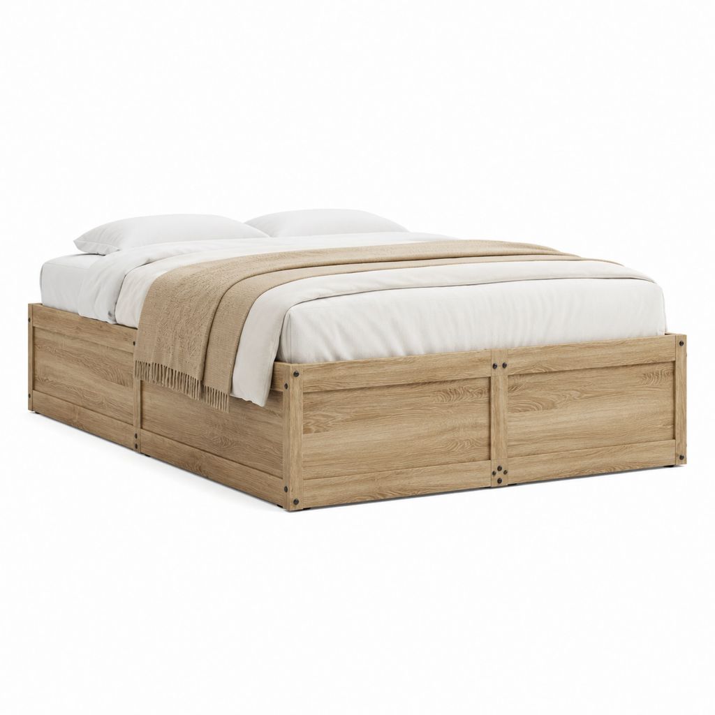 Doppelbett Bettgestell Eichefarben Holzwerkstoff rechteckig 160 x 200 cm