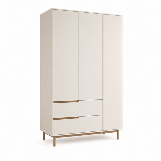 Kleiderschrank Beige aus Spanplatte mit 3 Türen und 2 Schubladen 100 x 55 x 200 cm