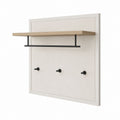 Wandgarderobe Garderobenpaneel Beige mit Eichenfurnier Ablage und Stahl Kleiderstange 80 x 28 x 100 cm