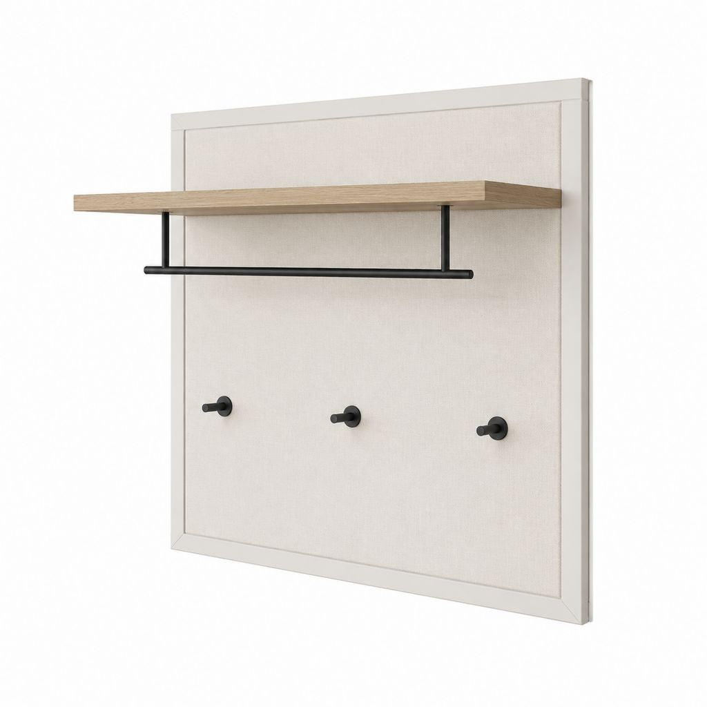 Wandgarderobe Garderobenpaneel Beige mit Eichenfurnier Ablage und Stahl Kleiderstange 80 x 28 x 100 cm