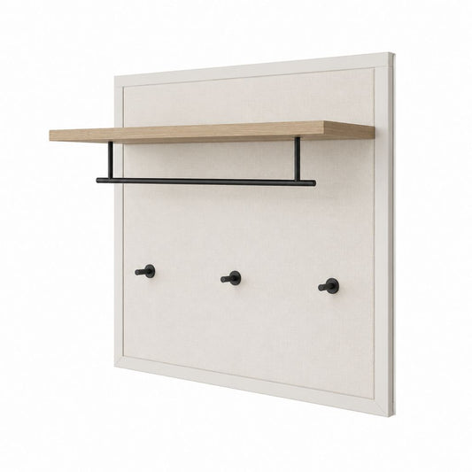 Wandgarderobe Garderobenpaneel Beige mit Eichenfurnier Ablage und Stahl Kleiderstange 80 x 28 x 100 cm