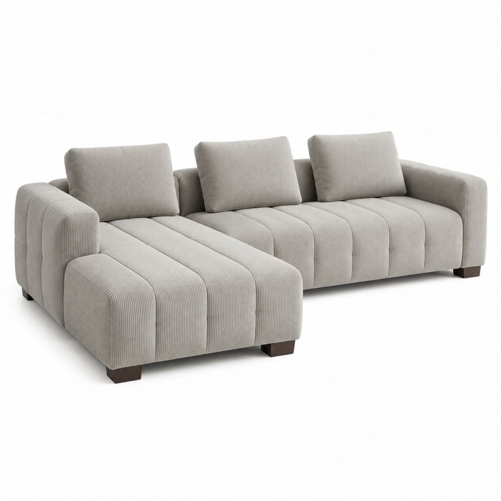 Ecksofa 3-Sitzer mit linker Recamiere Hellgrau Cord-Polyester L-Form 260 x 170 x 85 cm