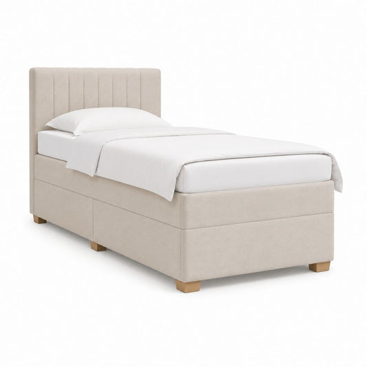 Polsterbett Beige mit Polyesterbezug und vertikal gestepptem Kopfteil 90 x 200 cm