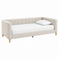Tagesbett Bettgestell Creme Polyester mit Massivholzfüßen 90 x 200 cm