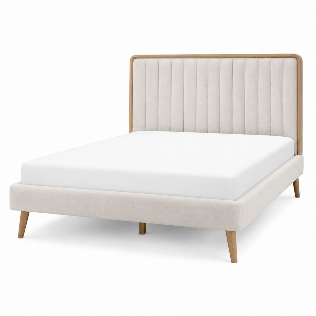 Polsterbettgestell Beige aus Polyester und Massivholz rechteckig für Matratze 160 x 200 cm