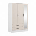Drehtürenschrank mit Spiegel 3 Türen 2 Schubladen Beige Weiß Spanplatte 120 x 52 x 200 cm